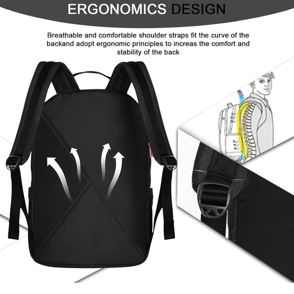 15.6 Inch Laptop Backpack* Waterproof *Stylish Black * Brand New with tags * - Picture 6 of 6